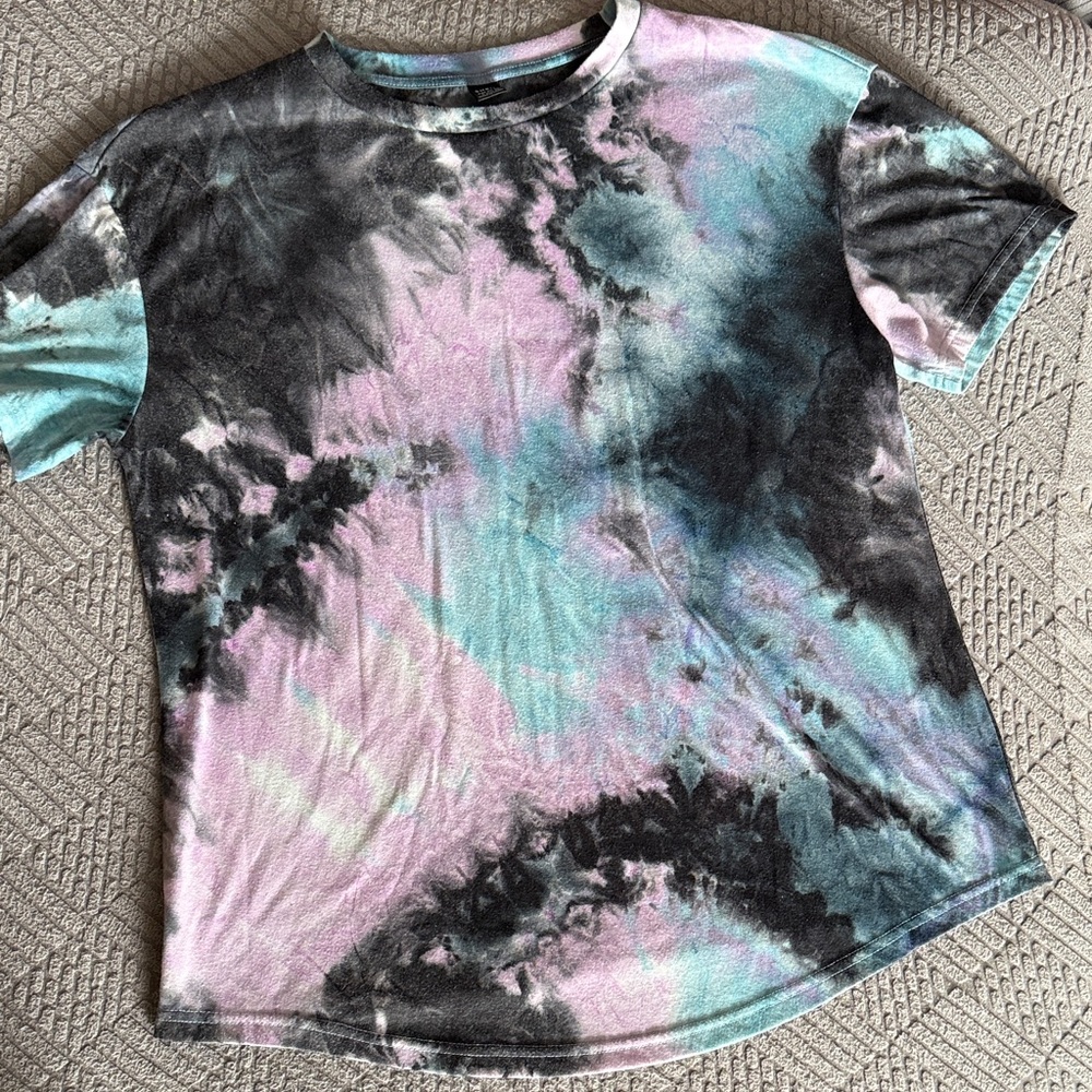 SHEIN Tie-Dye Short Sleeve Tee - Black, Pink, Blue